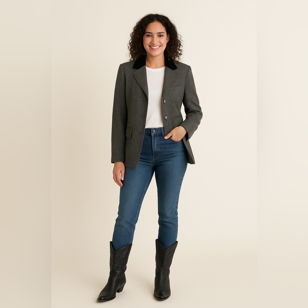 Lauren Ralph Lauren Equestrian Herringbone Wool blazer 10 gray preppy old money - Picture 2 of 13